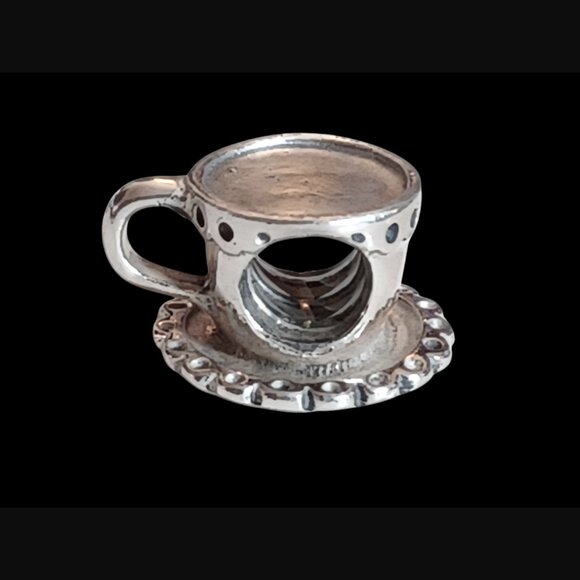 Pandora Retired Teacup Charm On Saucer 925 Sterling Silver Charm 790361 - Picture 1 of 9